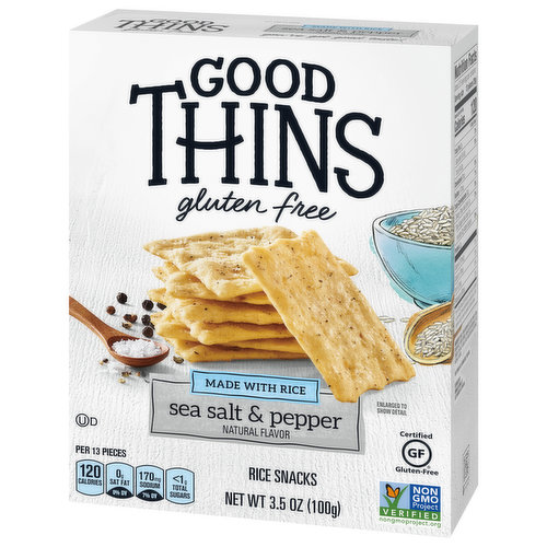 Good Thins Sea Salt & Pepper Rice Snacks Gluten Free Crackers, 3.5