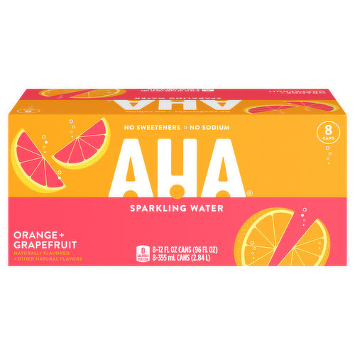 AHA Sparkling Water, Orange + Grapefruit, 8 Pack