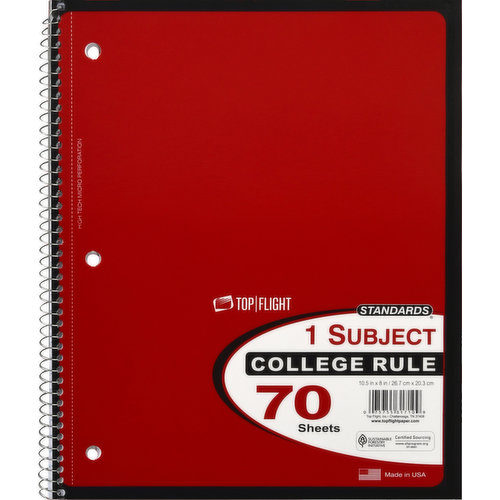 Top Flight Notebook, College Rule, 1 Subject, 70 Sheets