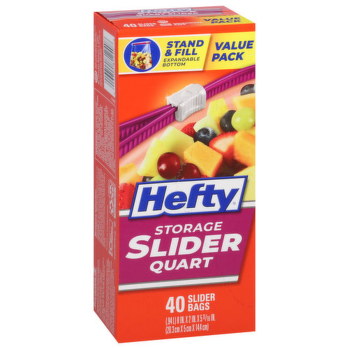 Hefty Slider Storage Bags, Quart, 40 Count