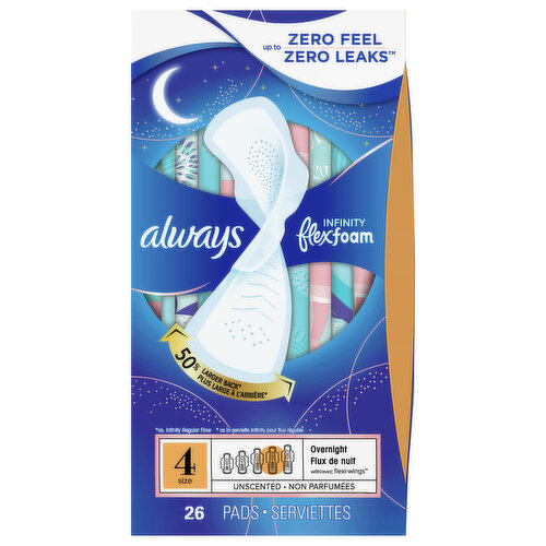 Always Pads, with Flexi-Wings, Overnight, Unscented, Size 4