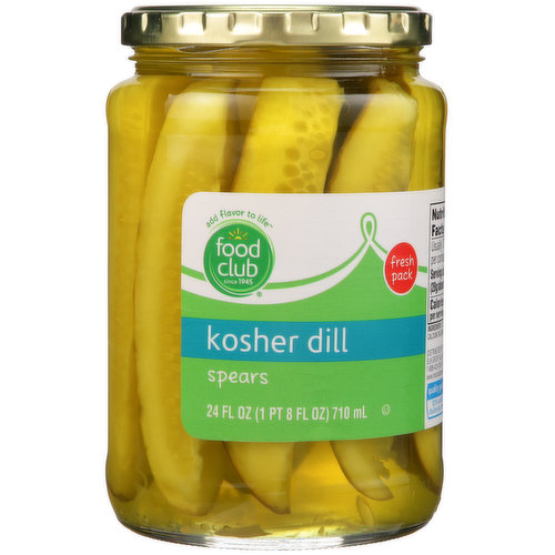 Food Club Pickles, Kosher Dill, Spears, Fresh Pack