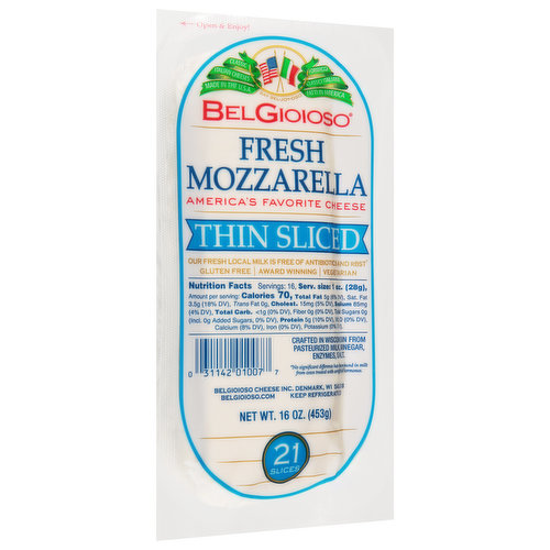 BelGioioso Cheese, Fresh Mozzarella, Thin Sliced