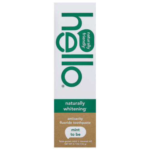 Hello Toothpaste, Anticavity Fluoride, Natural Whitening, Mint to Be