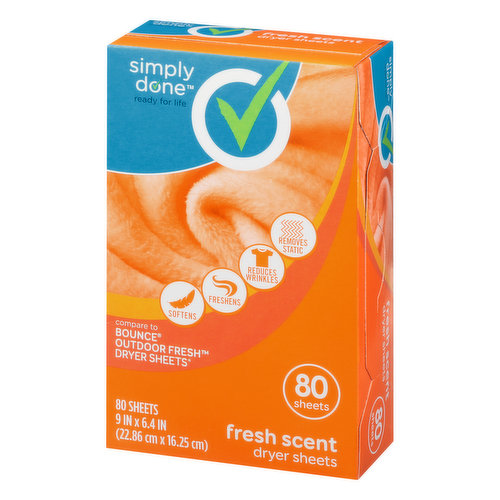 Simply Done Dryer Sheets, Fresh Scent