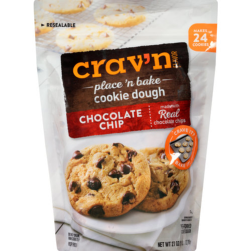 Crav'n Flavor Cookie Dough, Chocolate Chip, Place 'N Bake