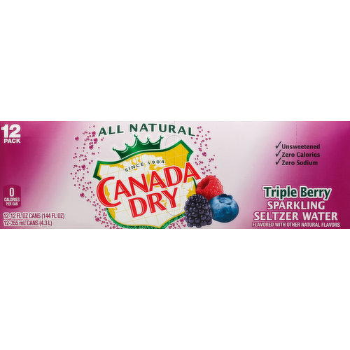 Canada Dry Seltzer Water, Sparkling, Triple Berry, 12 Pack