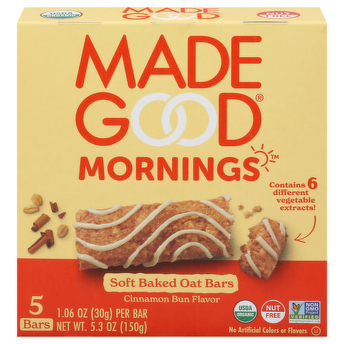 MadeGood Oat Bars, Cinnamon Bun Flavor, Soft Baked