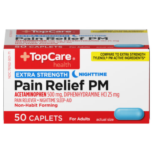 TopCare Pain Relief PM, Extra Strength, Nighttime, Caplets