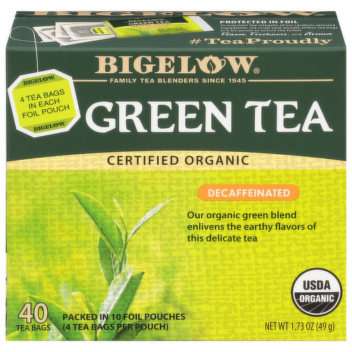 Bigelow Green Tea, Organic, Decaffeinated, Tea Bags