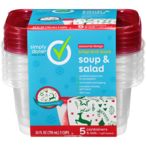 Simply Done Snap And Store Soup & Salad Containers & Lids, Seasonal Design
