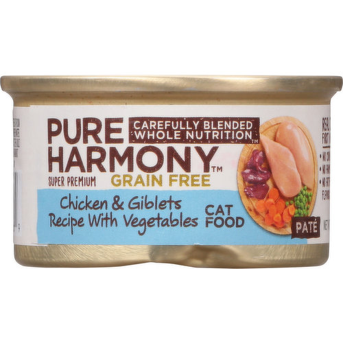 Pure Harmony Cat Food, Super Premium, Grain Free, Chicken & Giblets Recipe with Vegetables, Pate