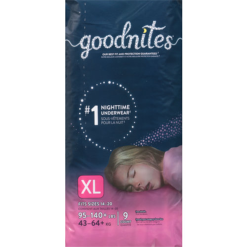 GoodNites Underwear, Nighttime, XL, Sizes 14-20, Girls