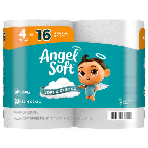 Angel Soft Bathroom Tissue, Unscented, Mega Rolls, 2-Ply