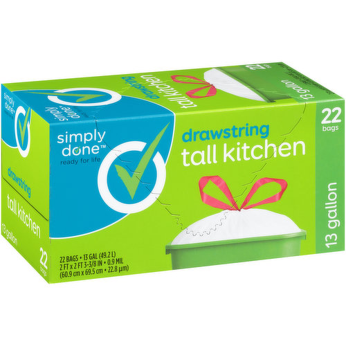 Simply Done - Simply Done, Drawstring Tall Kitchen Bags, Clear (13