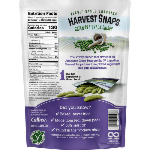 Harvest Snaps Green Pea Snack Crisps, Black Pepper, Cracked