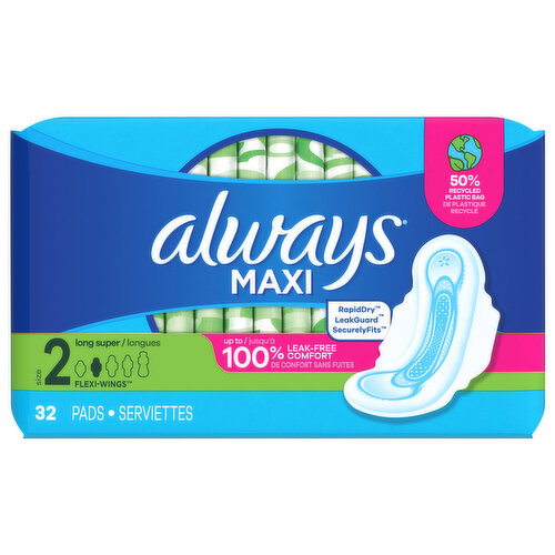 Always Pads, Maxi, Flexi-Wings, Long Super, Size 2