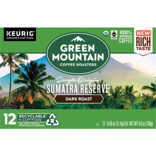 Green Mountain Coffee Roasters Coffee, 100% Arabica, Organic, Dark Roast, Sumatra Reserve, K-Cup Pods