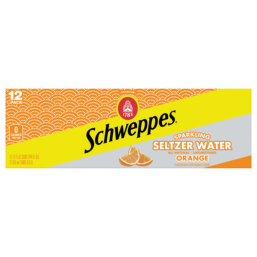 Schweppes Seltzer Water, Sparkling, Orange, 12 Pack