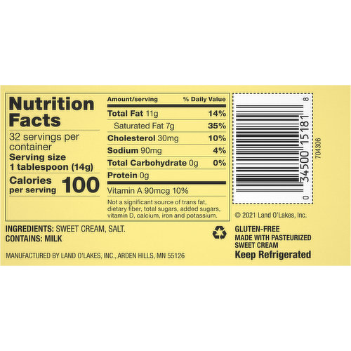 stick of butter nutrition label