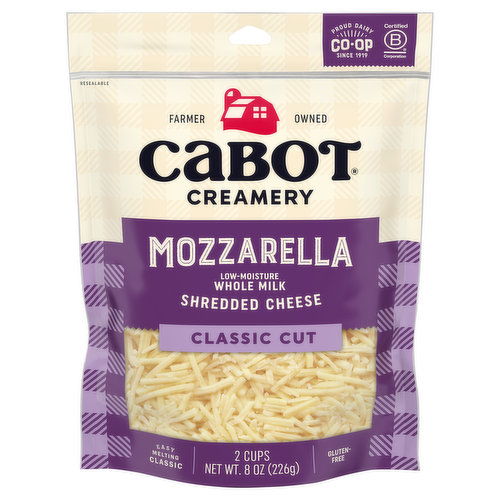 Cabot Creamery Shredded Cheese, Mozzarella, Low-Moisture, Classic Cut