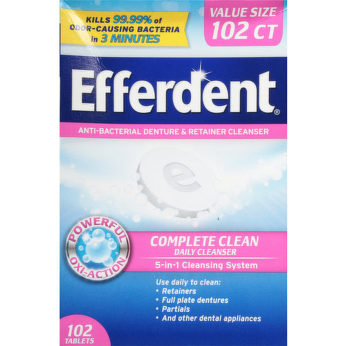 Efferdent Denture & Retainer Cleanser, Anti-Bacterial, Complete Clean, Tablets, Value Size