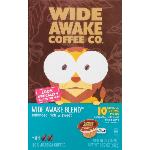 Wide Awake Coffee Co. Coffee, Mild, Wide Awake Blend, Single Serve Pods
