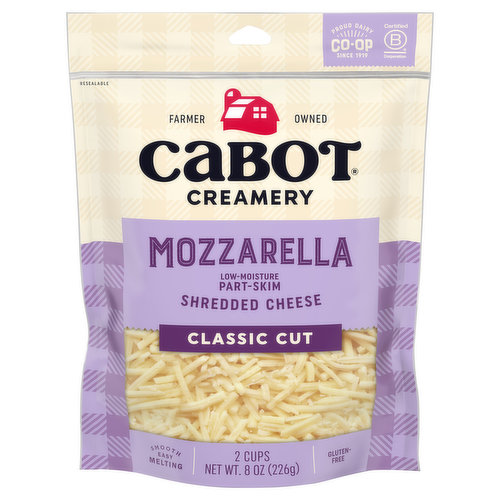 Cabot Creamery Cheese, Classic Cut, Mozzarella, Shredded