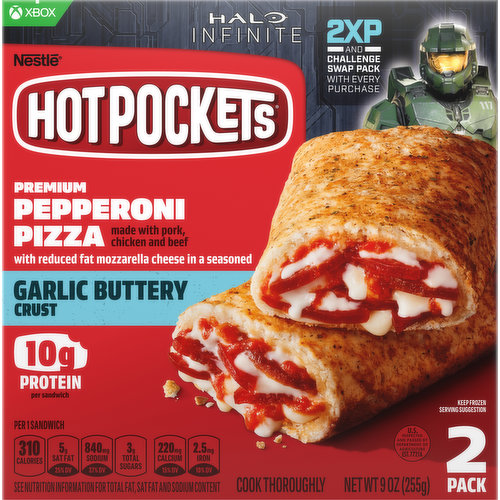 Hot Pockets Sandwiches, Premium, Garlic Buttery Crust, Pepperoni Pizza, 2 Pack