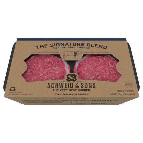 Schweid & Sons Beef Burgers, Fresh Ground, 75%/25%, The Signature Blend
