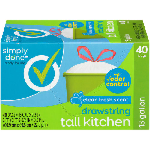 Simply Done Trash Bag, Flap Tie, Medium, Clean Fresh Scent, 8