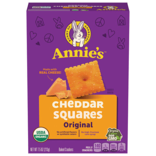 Annie's Baked Crackers, Organic, Cheddar Squares, Original