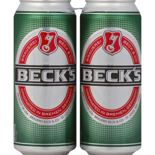 Originated in Bremen, Germany. Please recycle. Beck's Quality: Brewed according to the German Purity Law of 1516. www.becks.com. Questions/Comments call 1-888-287-2400. 5% alc./vol. Product of USA.