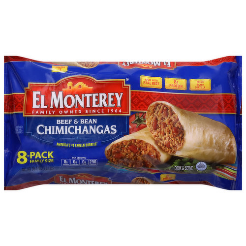 El Monterey Chimichangas, Beef & Bean, 8-Pack, Family Size