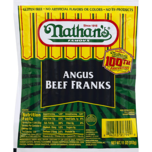 Nathan's Franks, Angus Beef, Dinner Size