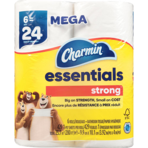 Charmin Bathroom Tissue, Strong, Mega, 1-Ply