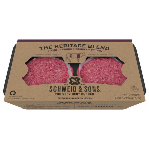 Schweid & Sons Beef Burgers, Fresh Ground, 75%/25%, The Heritage Blend