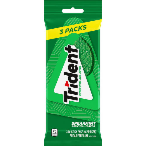 Trident Gum Sugar Free Spearmint 3 Packs 