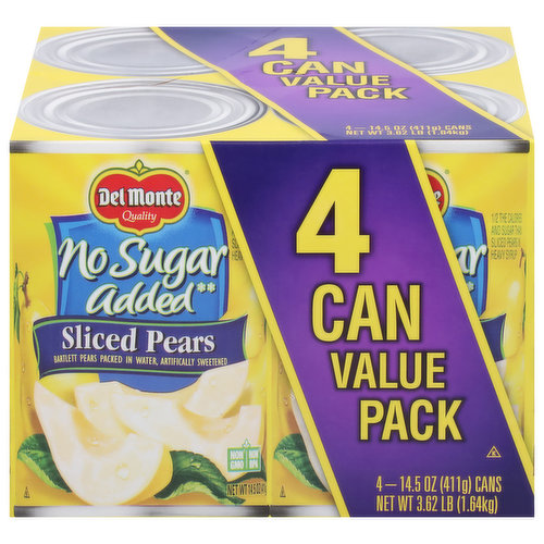 Del Monte Pears, Sliced, No Sugar Added, Value Pack