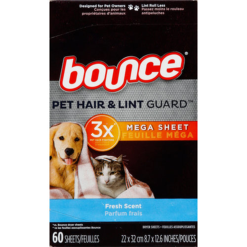 Bounce Dryer Sheets, Fresh Scent, Pet Hair & Lint Guard, Mega Sheet