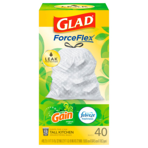 Glad Tall Kitchen Bags, Drawstring, Original Scent, 13 Gallon