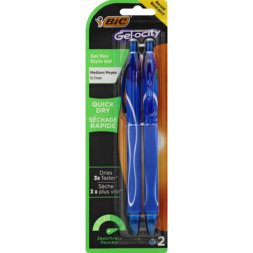 BiC Gel Pen, Quick Dry, Blue, Medium (0.7 mm)