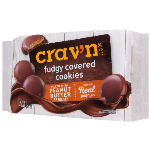 Crav'n Flavor Cookies, Peanut Butter, Fudgy Covered