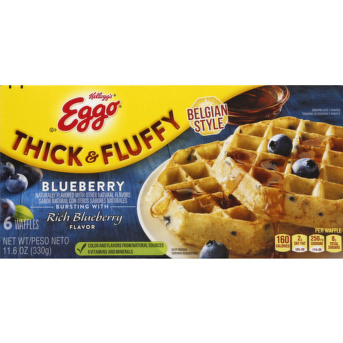 Eggo Waffles, Thick & Fluffy, Blueberry, Belgian Style