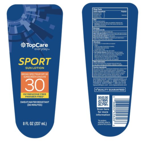 TopCare Sport Sweat/Water Resistant Uva/Uvb Broad Spectrum Spf 30 Sunscreen Sun Lotion