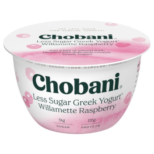 Chobani Yogurt, Greek, Less Sugar, Reduced Fat, Willamette Raspberry