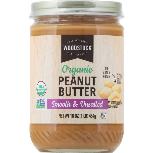 Woodstock Peanut Butter, Organic, Smooth & Unsalted