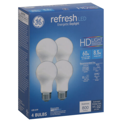 GE Bulbs, Refresh LED, A19, 8.5 Watts, Dimmable