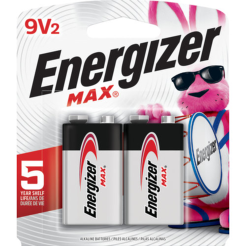 9V alkaline. 5 years shelf life. Long lasting power for your everyday devices. The world’s No.1 longest lasting AA battery.  www.energizer.com. www.energizer.ca. Also Try: Energizer Ultimate Lithium. Made in Malaysia.