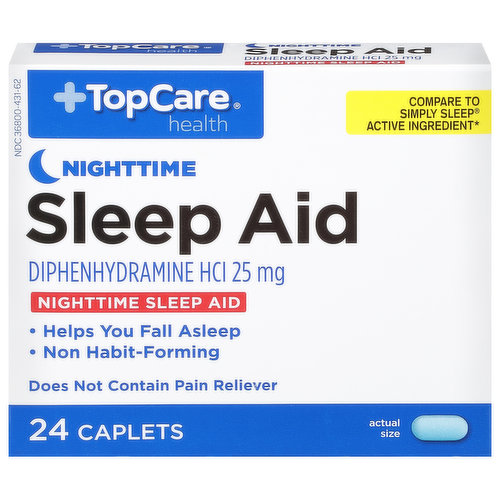 TopCare Sleep Aid, Nighttime, 25 mg, Caplets